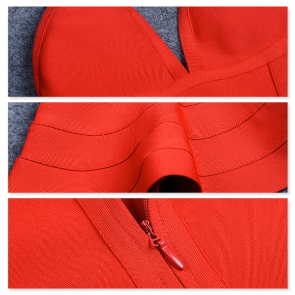 Bandage V-Neck Midi Mermaid Dress in Bright Red - Picture 9 of 13